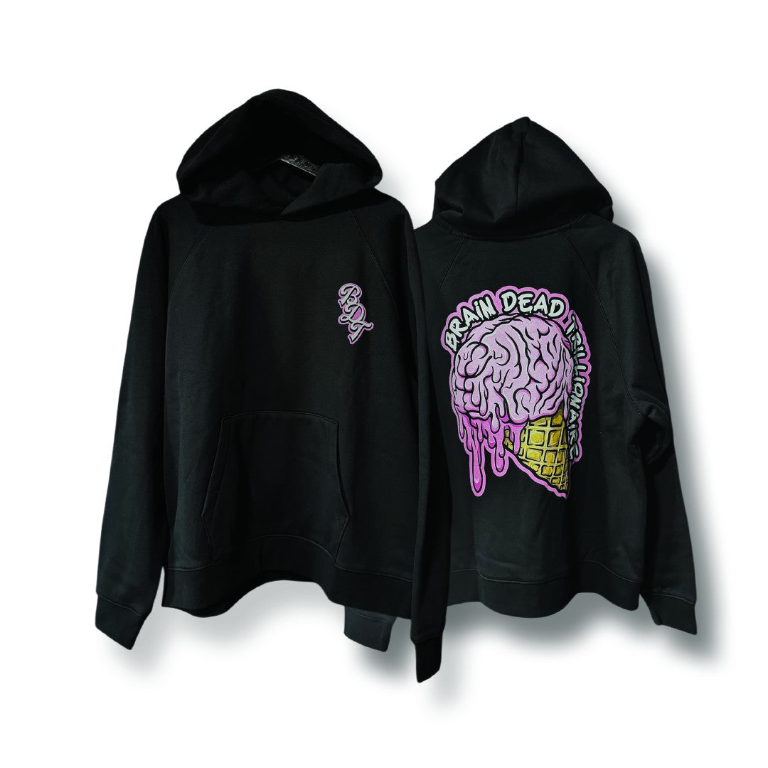 trippy puff print melted brains hoodie with dtg brain graphic